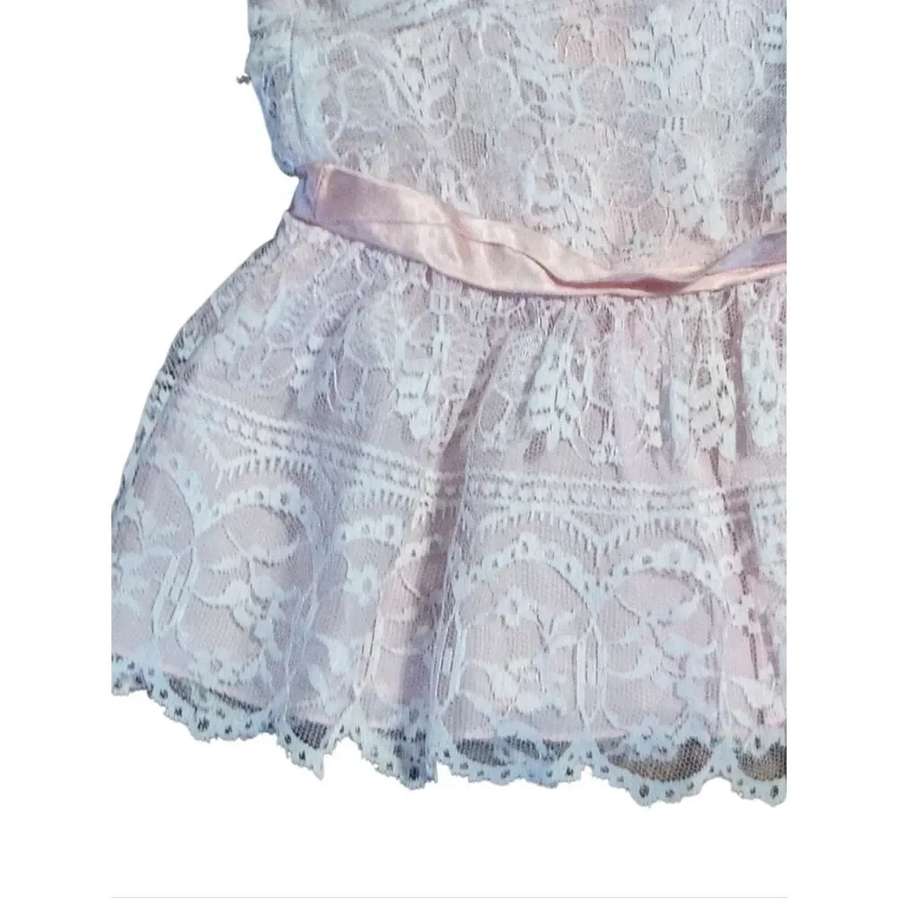 Vintage Small Wonder Lace Dress Girls Size 3T Pink 80s Short Sleeve